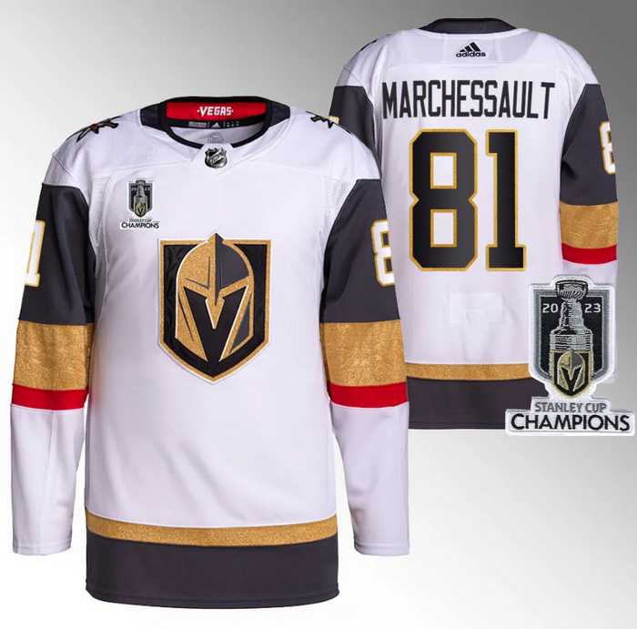 Mens Vegas Golden Knights #81 Jonathan Marchessault White 2023 Stanley Cup Champions Stitched Jersey